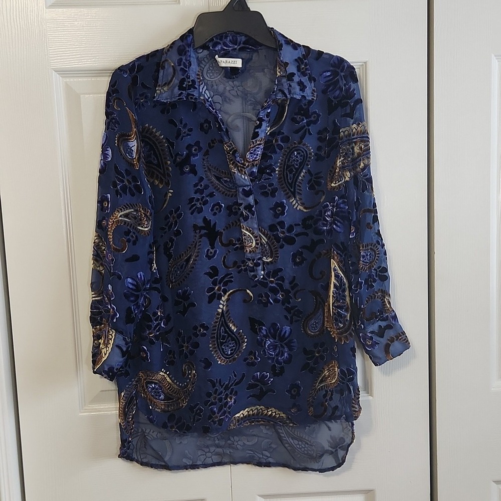 Paparazzi Women's Sheer Velvet Burnout Blouse Size Med Whimsigoth Moody Floral
